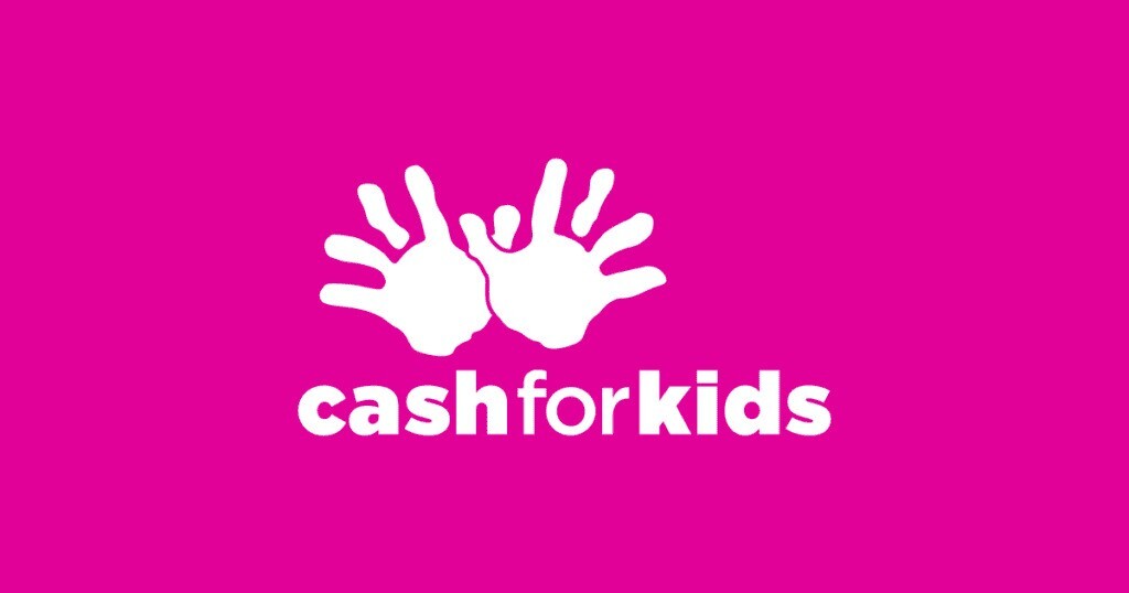 Cash for Kids logo on magenta