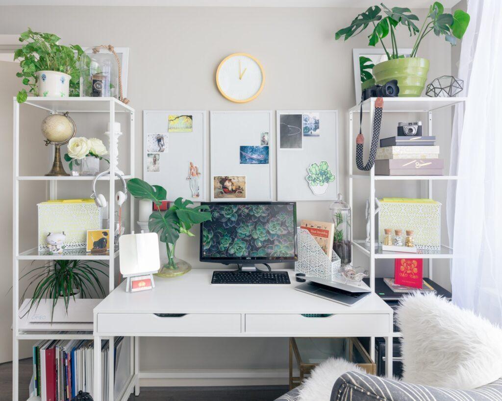 home office with lots of plants and decoration