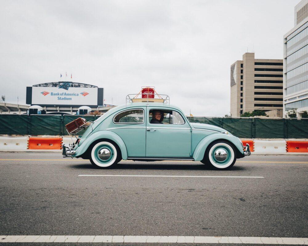 classic car with luggage